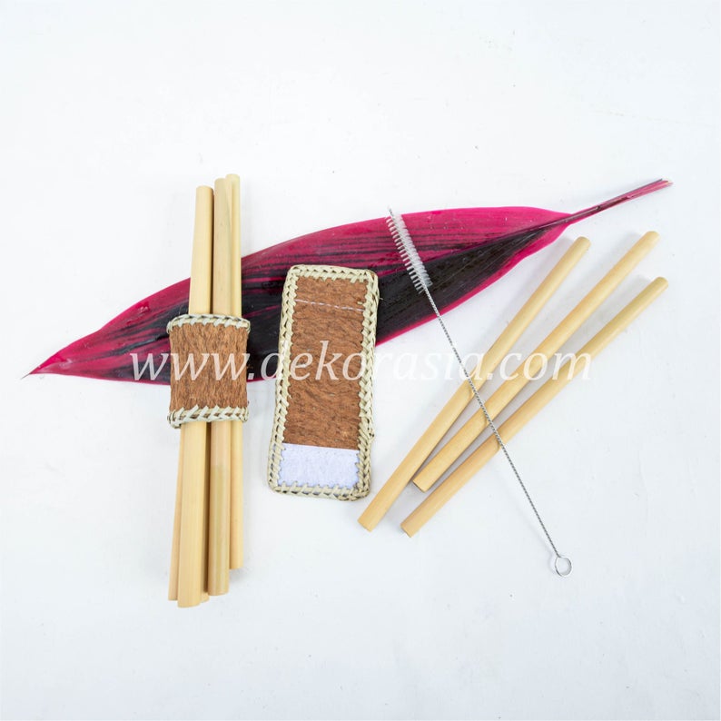 Bamboo Straw Set with Bamboo Napkin Ring Type D | Drinkware | Free Shipping